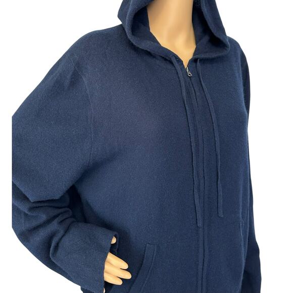 J. Crew Everyday Pure Cashmere Zip-Front Hoodie Navy Blue J6632 Size XXL - Picture 9 of 13